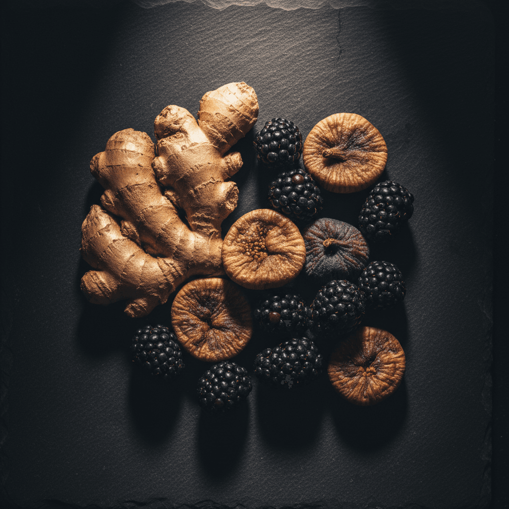 Ginger, figs, and blackberries ingredient spread