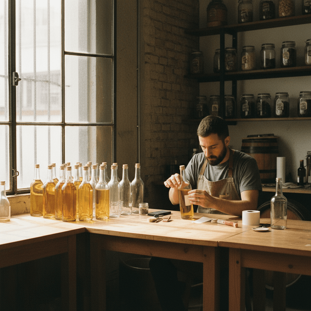 Small-batch bottling process in Buenos Aires